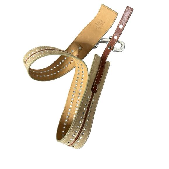 Michael Kors Tan Brown Leather Suede small 33" Studded Wide Guitar Strap Belt - Picture 1 of 6
